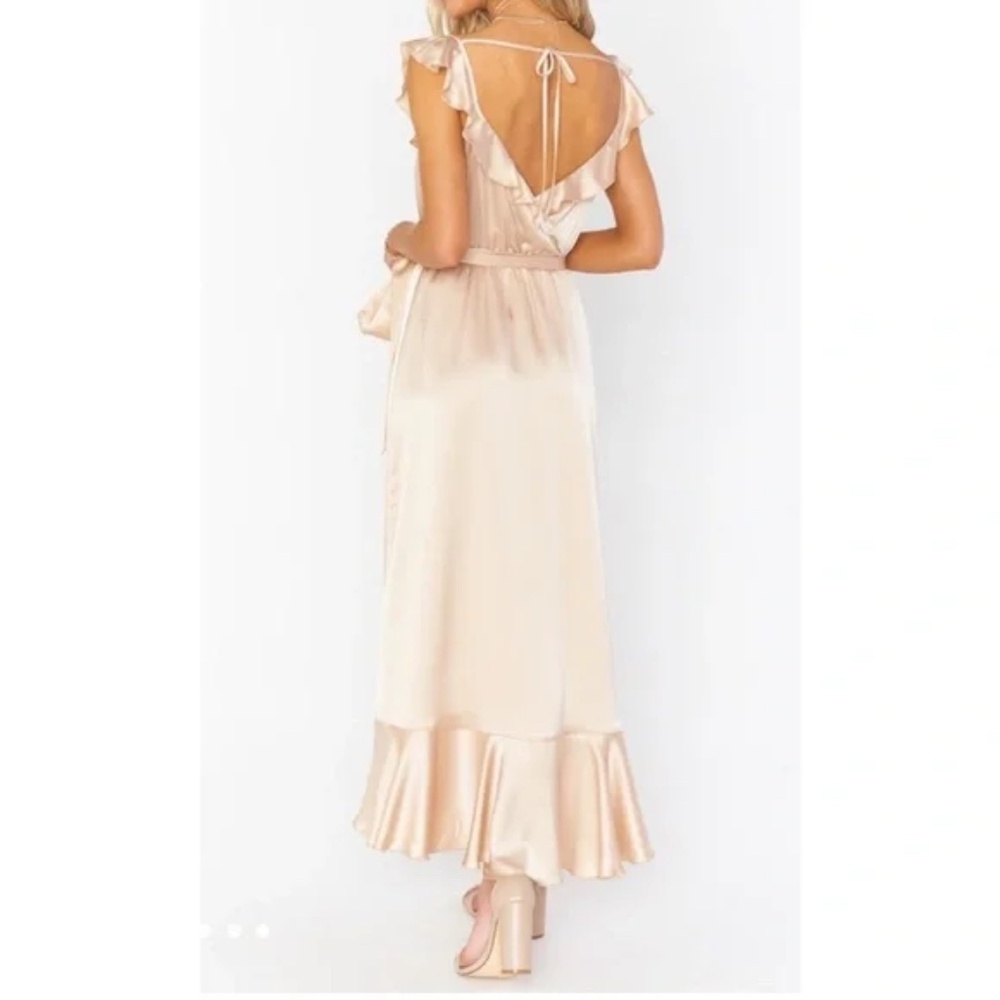 Show Me Your MuMu Champagne Satin Ruffle Wrap Maxi Dress - Picture 3 of 10